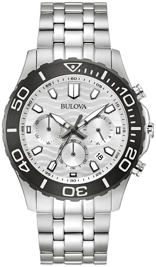 Bulova Chronograph Stainless Steel Watch with Silver Dial