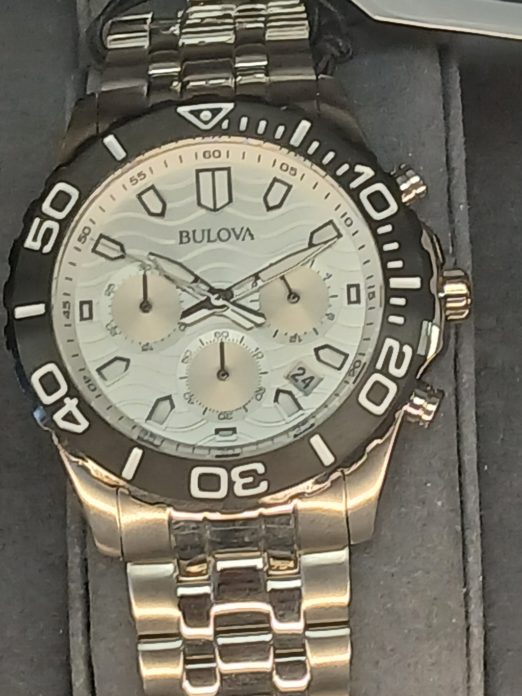Bulova Chronograph Stainless Steel Watch with Silver Dial