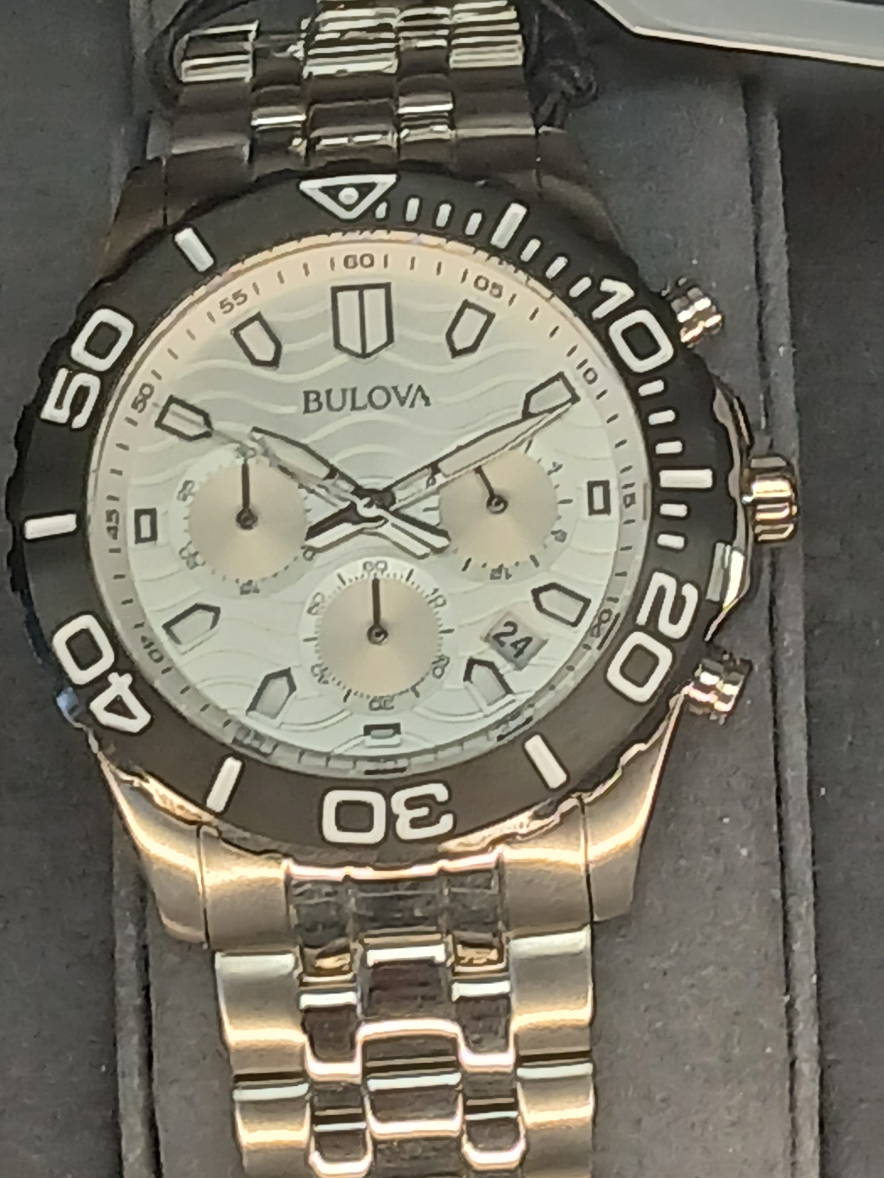 Bulova Chronograph Stainless Steel Watch with Silver Dial